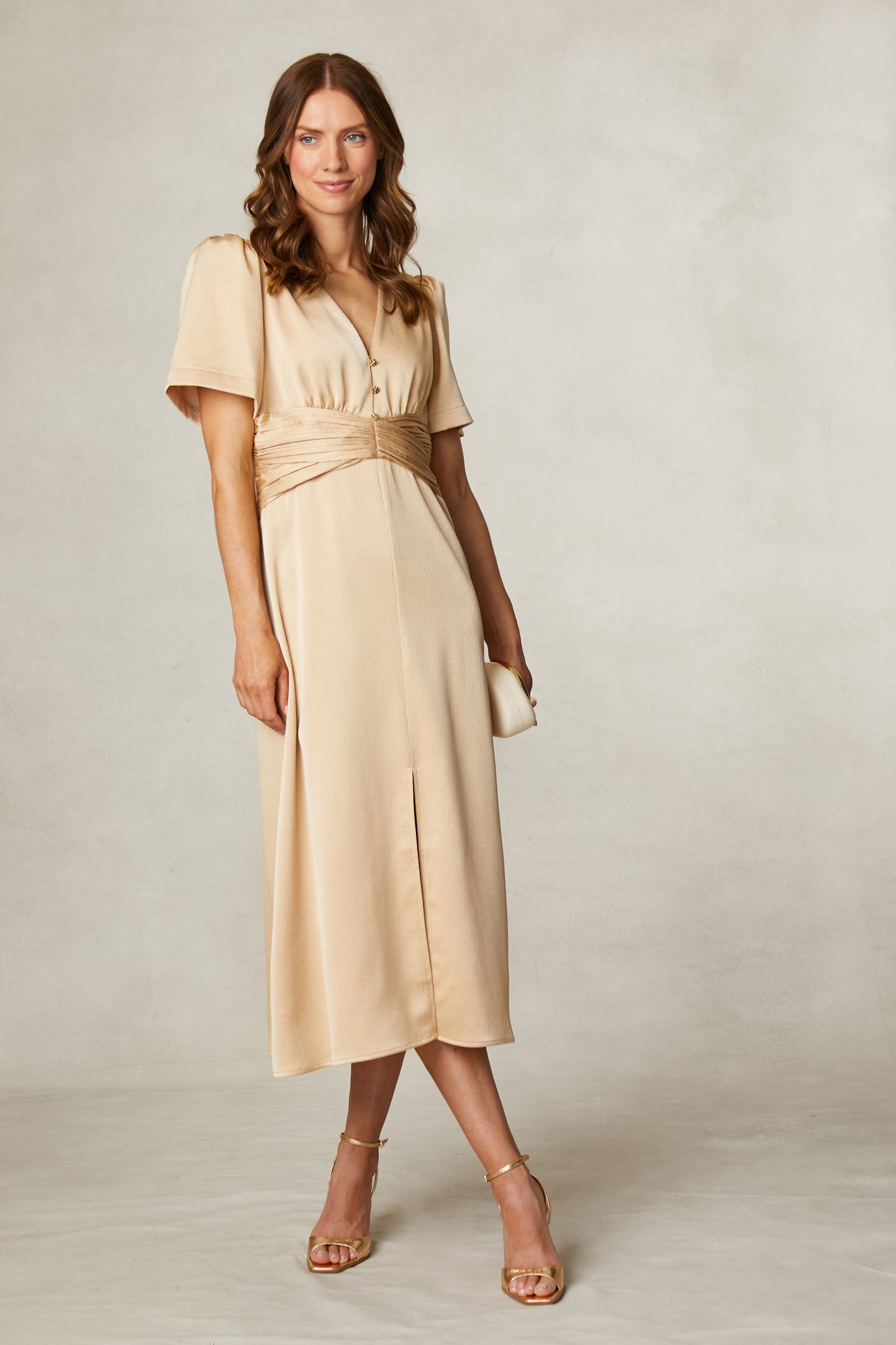 Fee G Satin Button And Belted Occasion Wear Dress 872Y/57