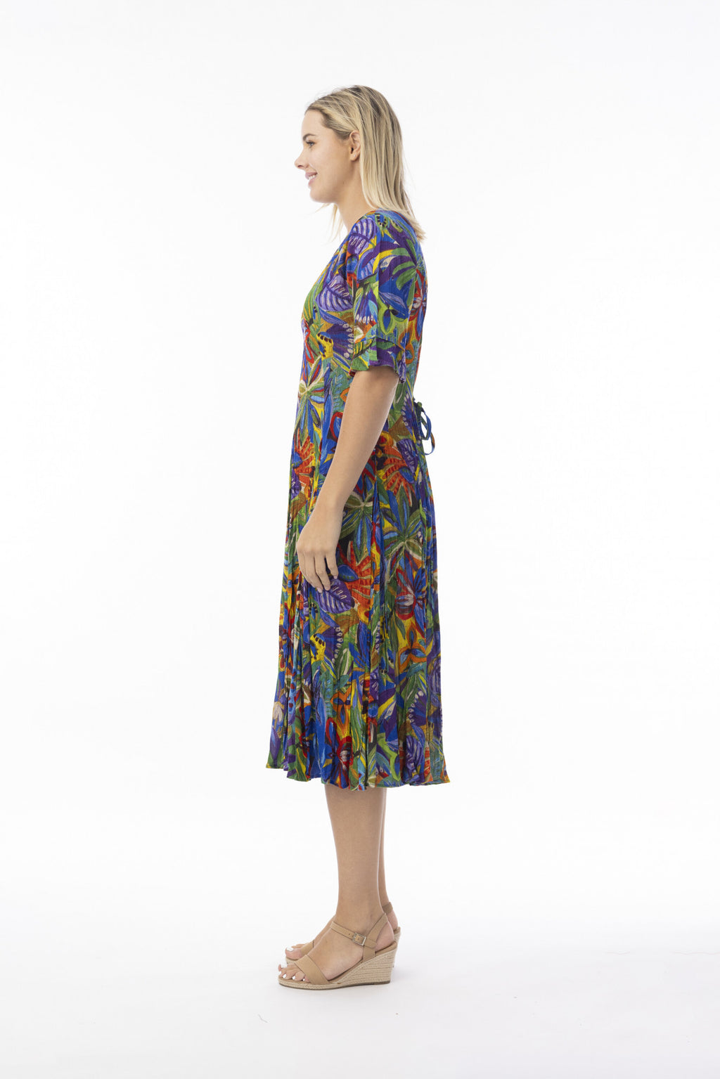 Orientique 81360 Zapallar Print Multi Colour Maxi Short Sleevess Dress