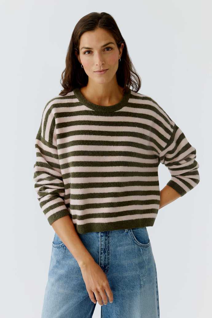 Oui - Khaki / Rose Stripe Jumper