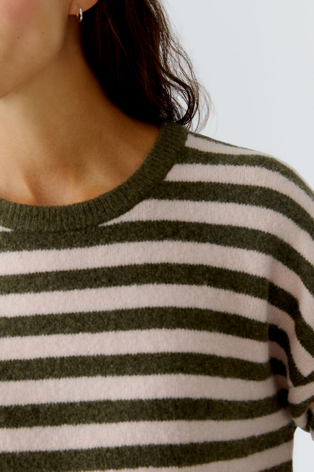 Oui - Khaki / Rose Stripe Jumper