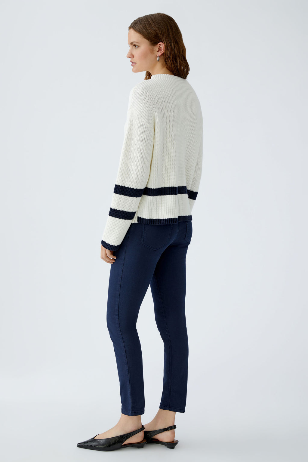 Oui - Winter White Jumper with Navy Stripe