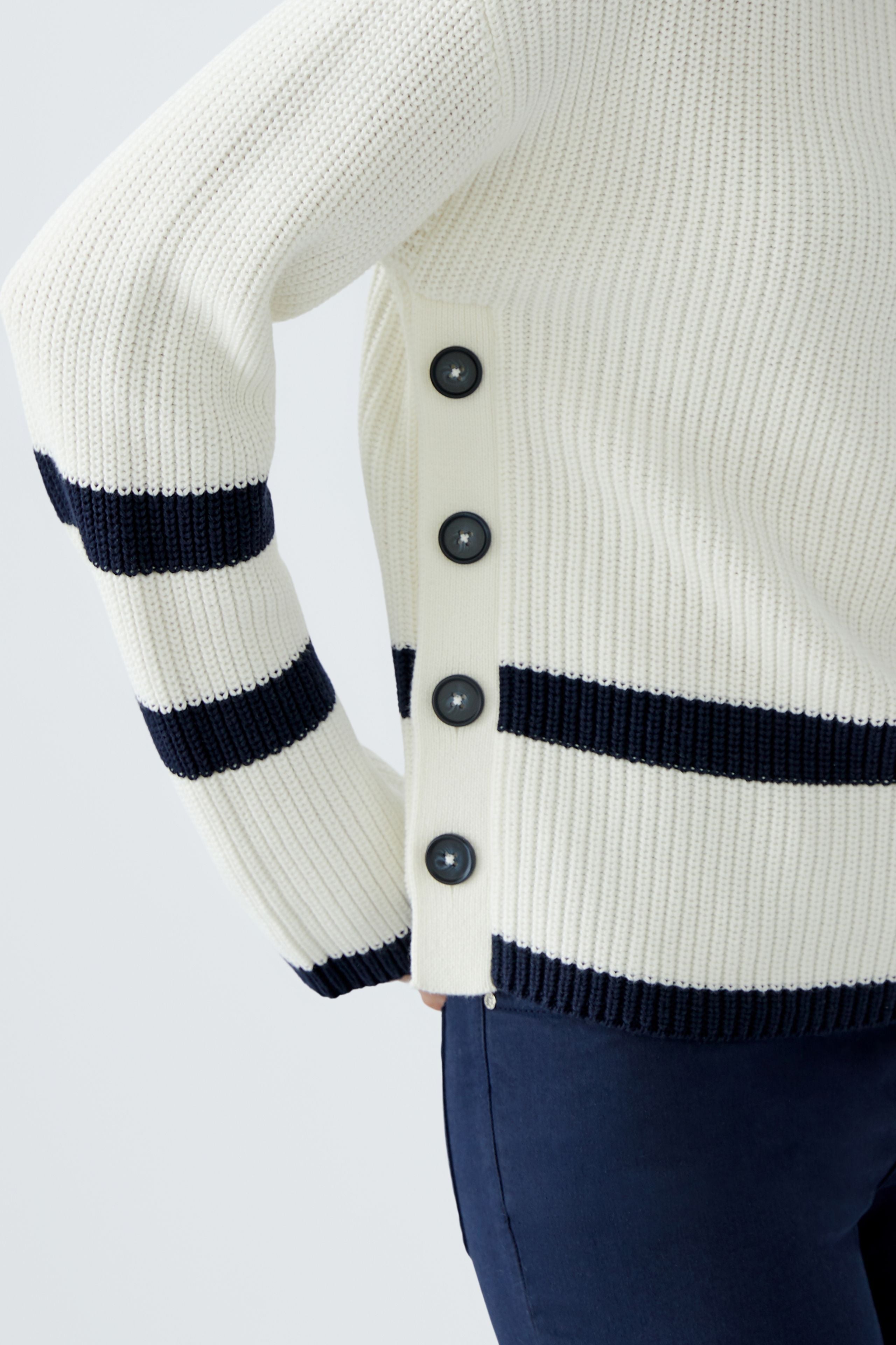 Oui - Winter White Jumper with Navy Stripe