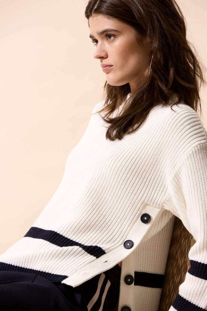 Oui - Winter White Jumper with Stripe