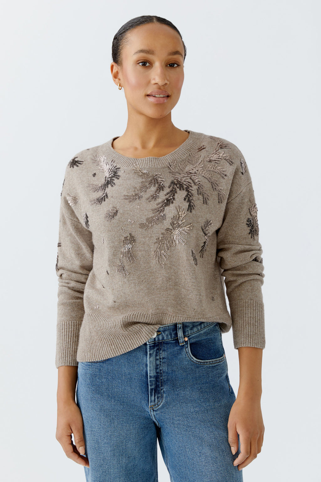 Oui - Sequin Taupe Jumper