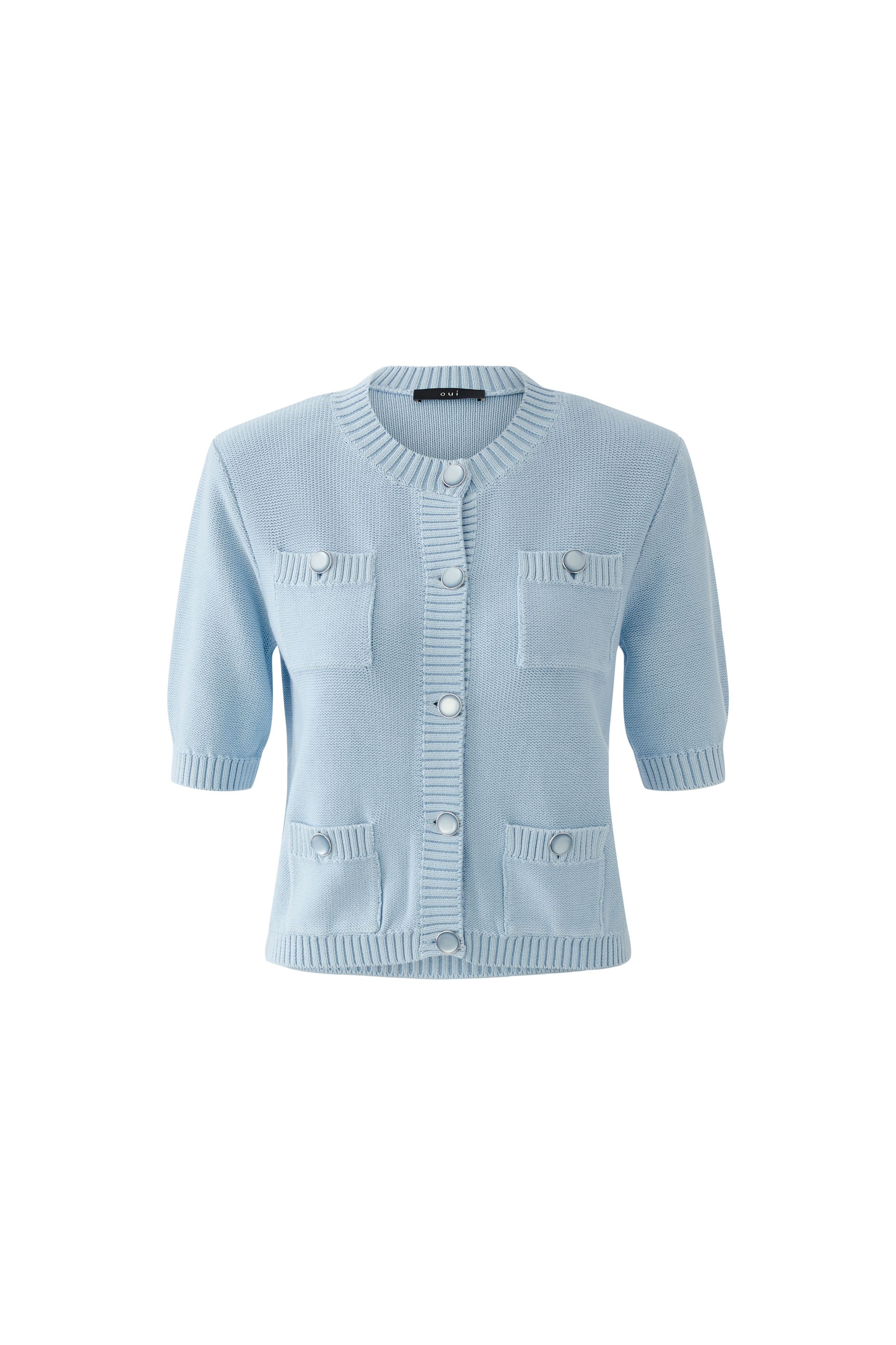 Oui 96613 Celestrial Blue Chunky Knit Fitted Cardigan