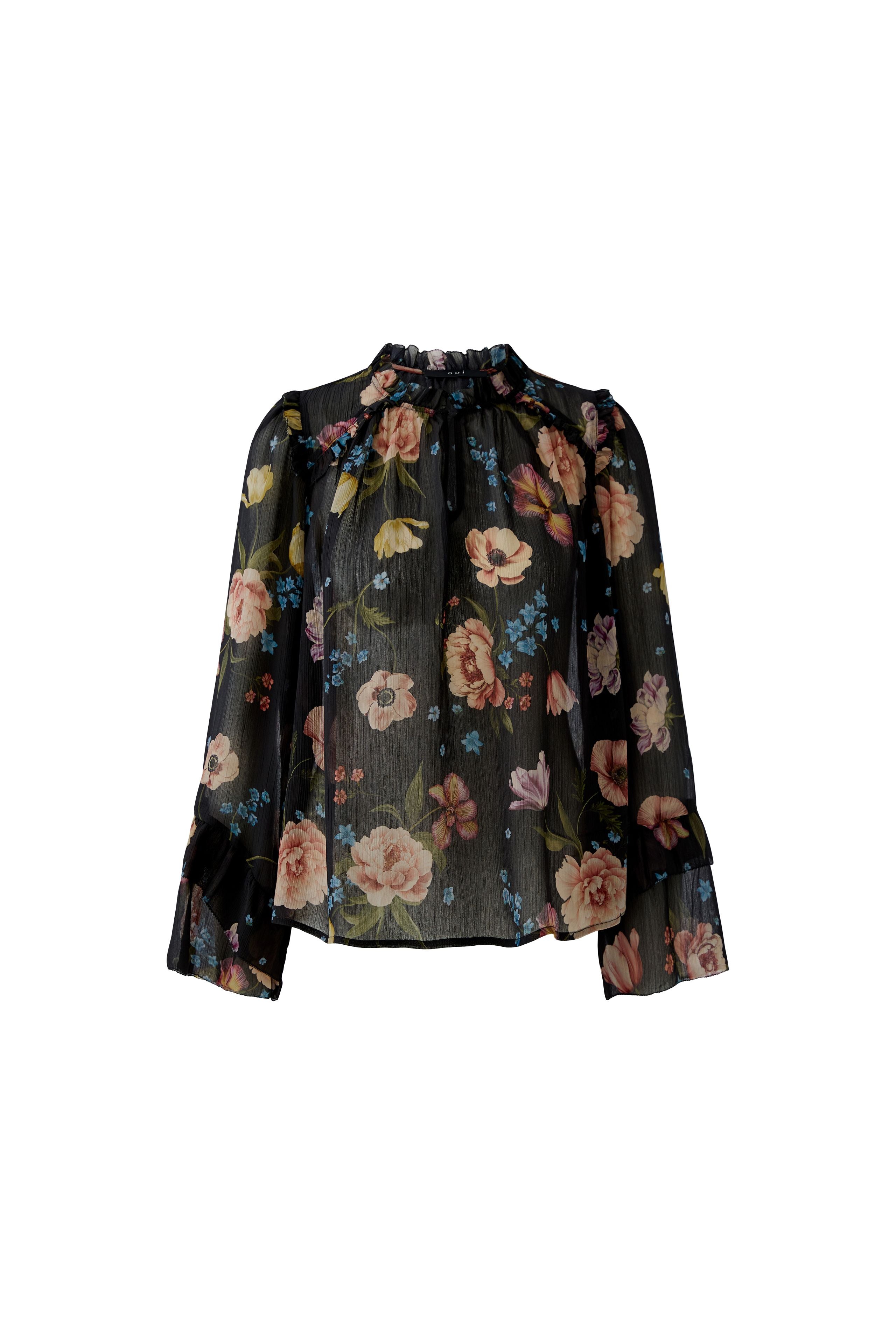 Oui 96718 Black And Red Printed Floral Chiffon Blouse