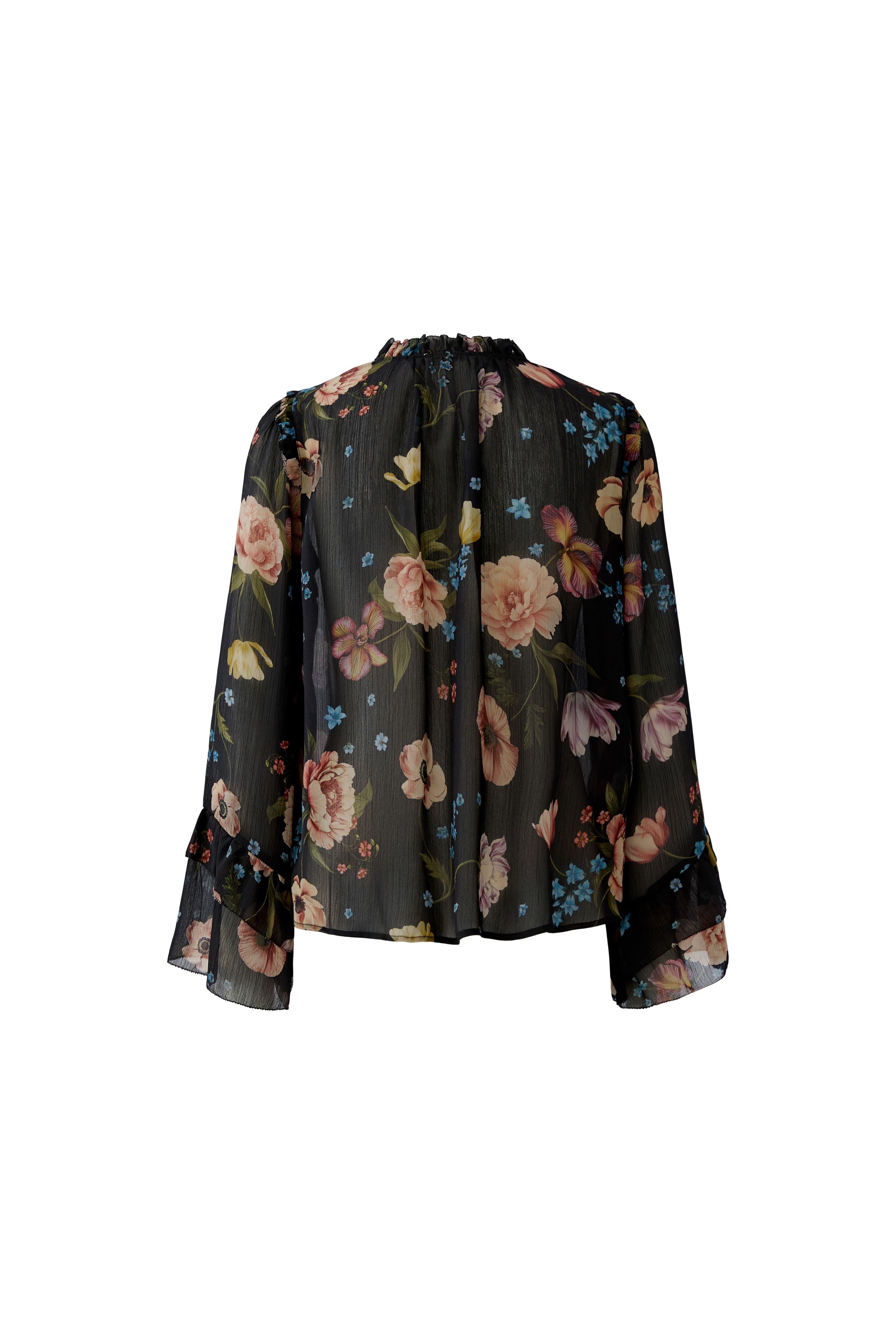 Oui 96718 Black And Red Printed Floral Chiffon Blouse