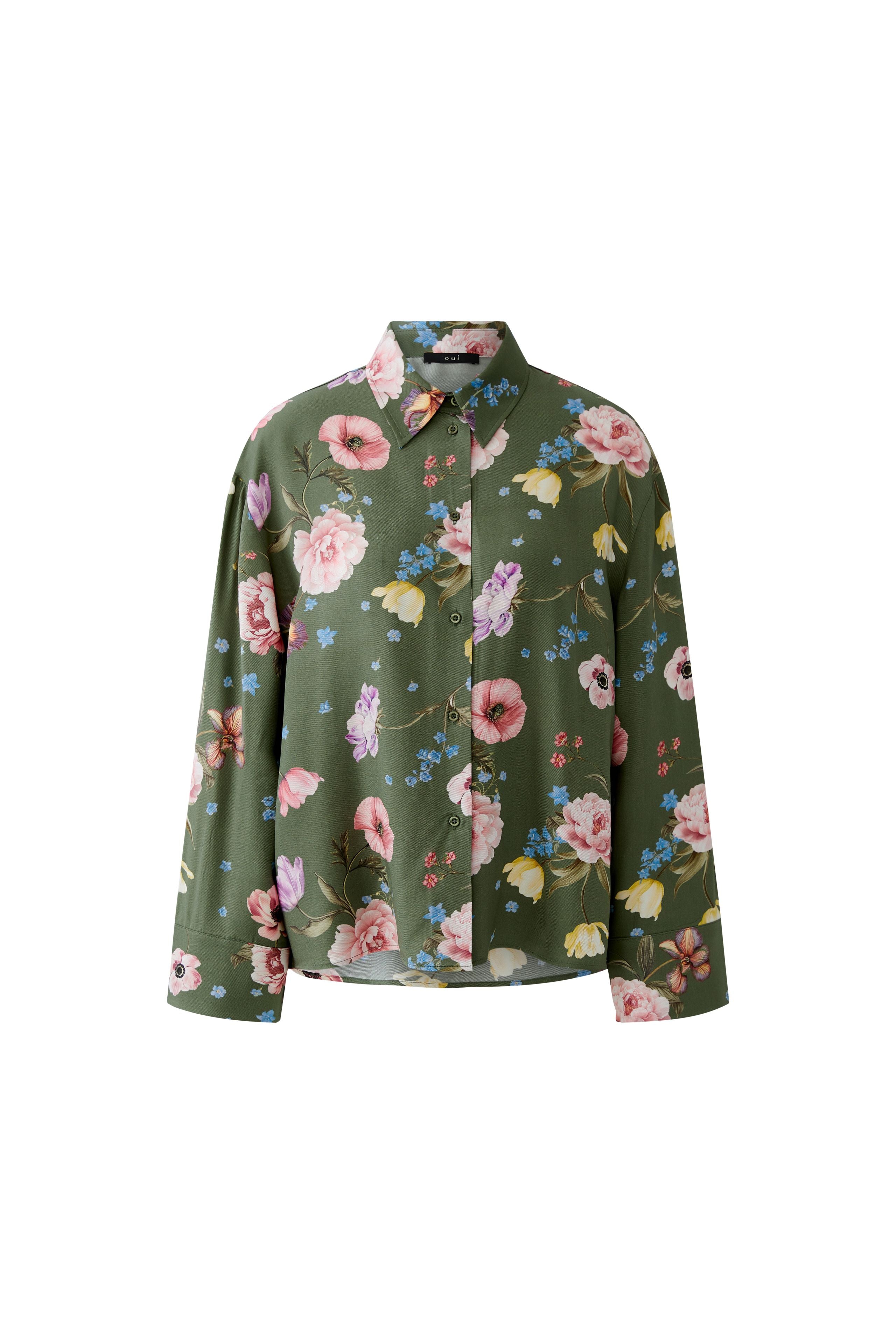 Oui 96722 Khaki And Ref Floral Printed Shirt
