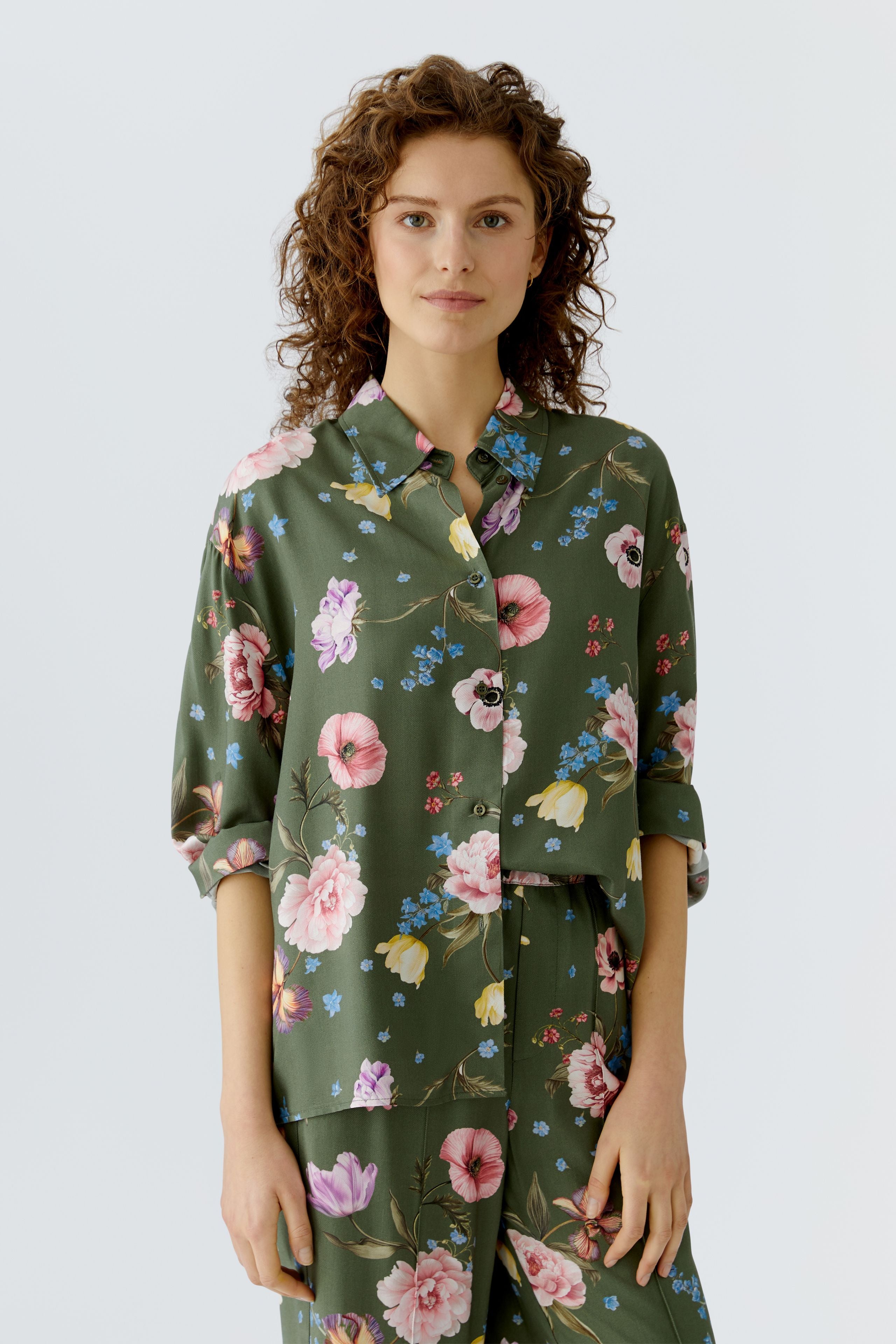 Oui 96722 Khaki And Ref Floral Printed Shirt