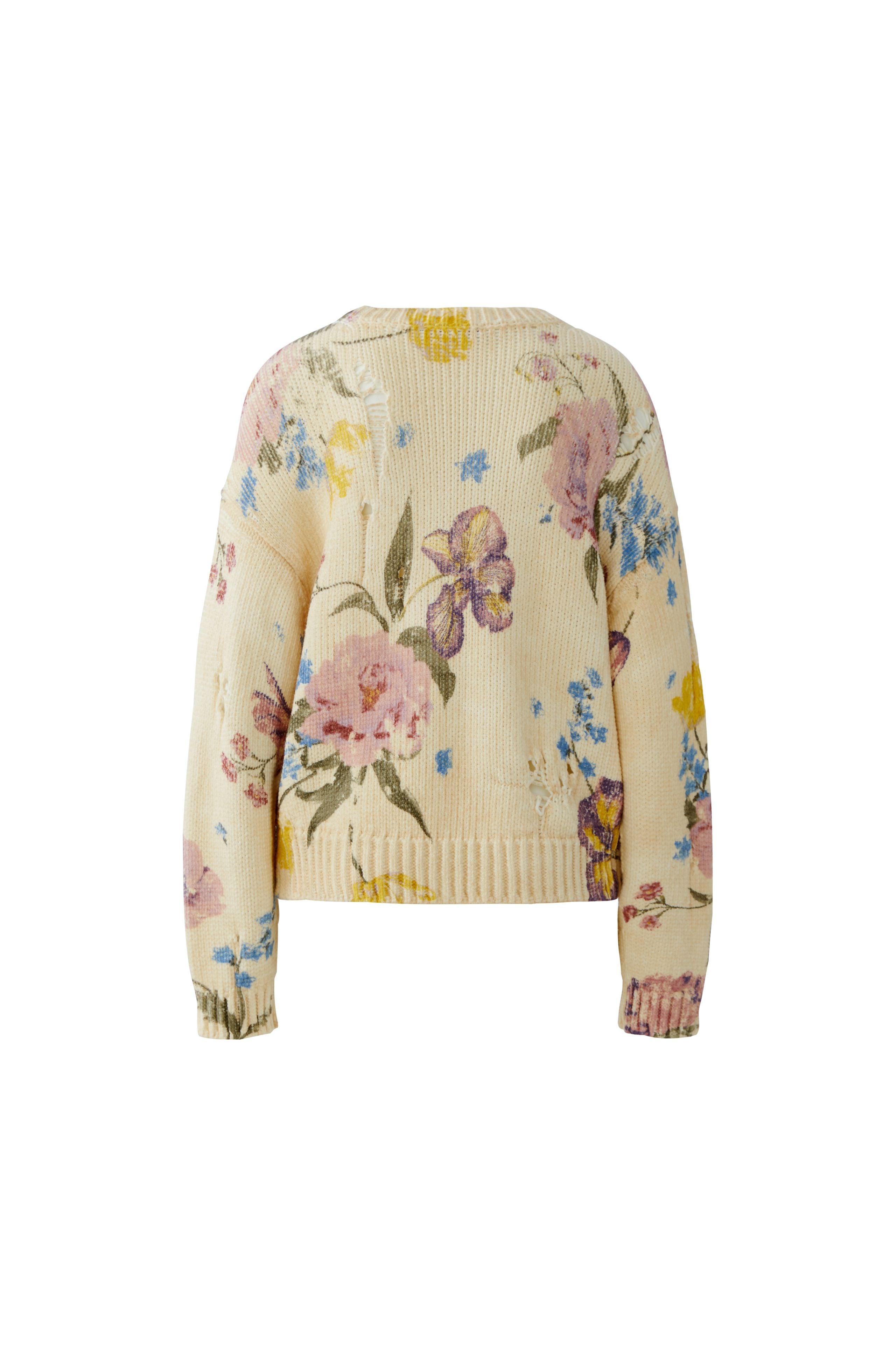 Oui 96776 Floral Printed Off-White Cotton Jumper