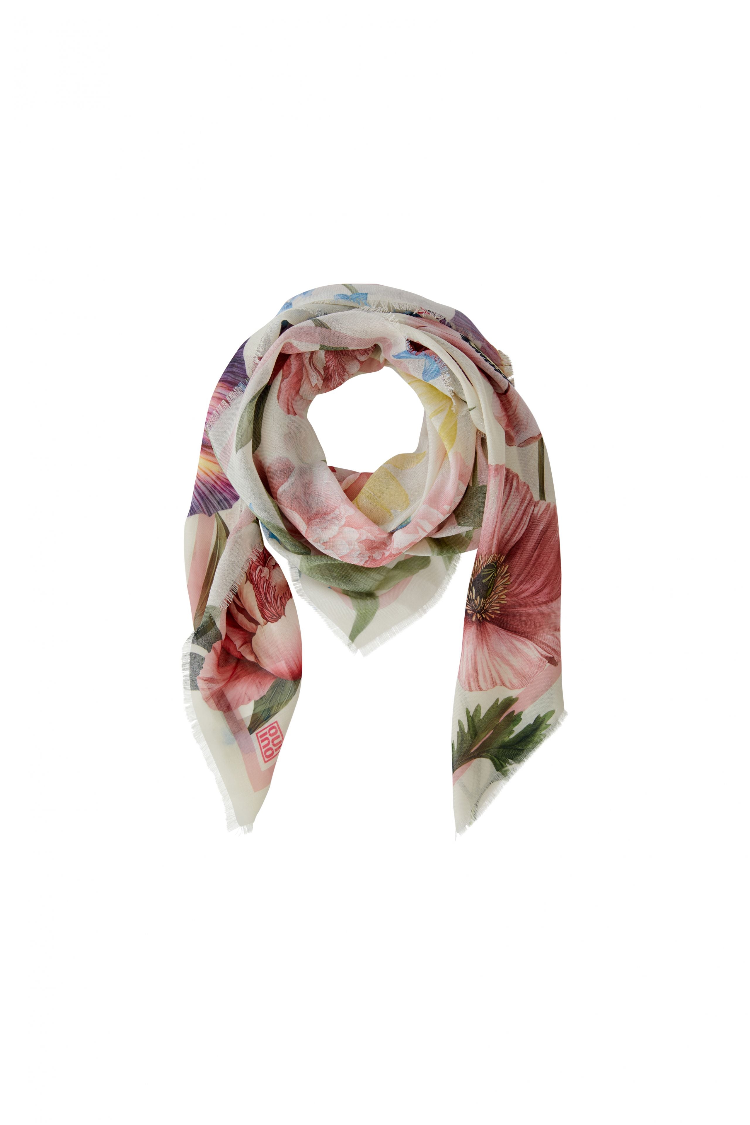 Oui 96807 Rose and Red Floral Satin Scarf