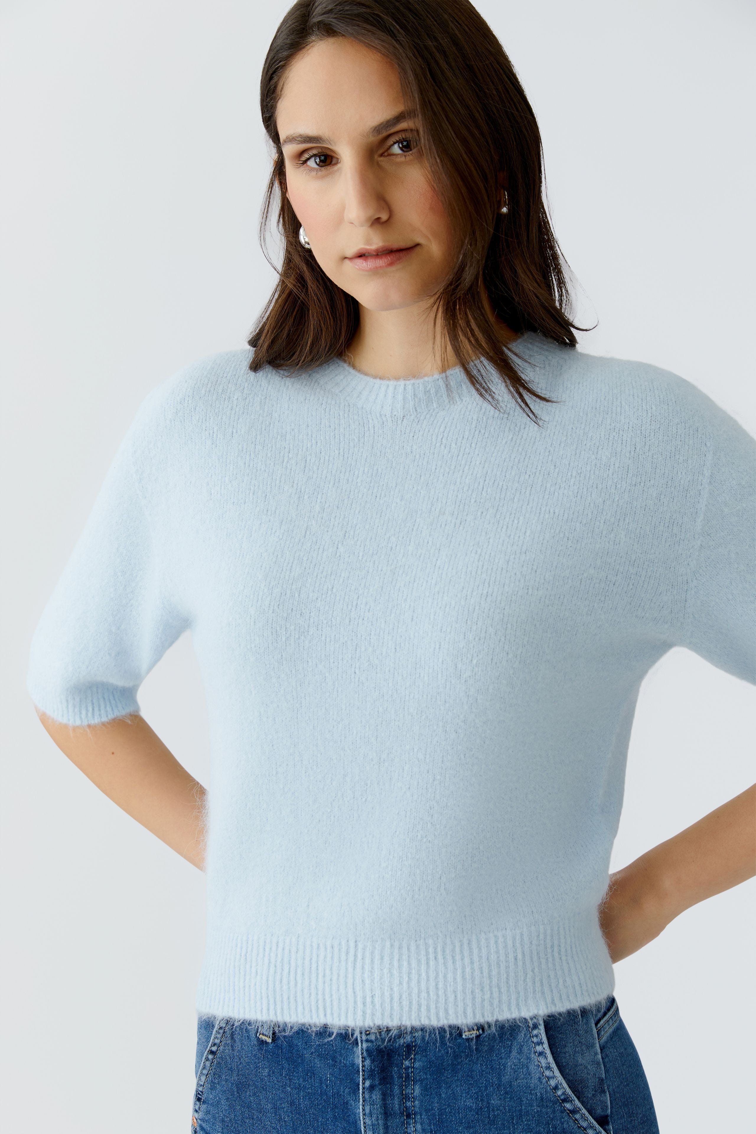 Oui 97620 Fitted Fluffy Elbow Sleeve Jumper