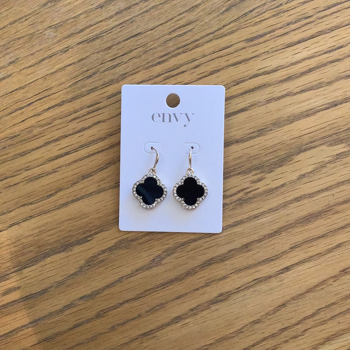 Envy - Black/diamond clover earrings