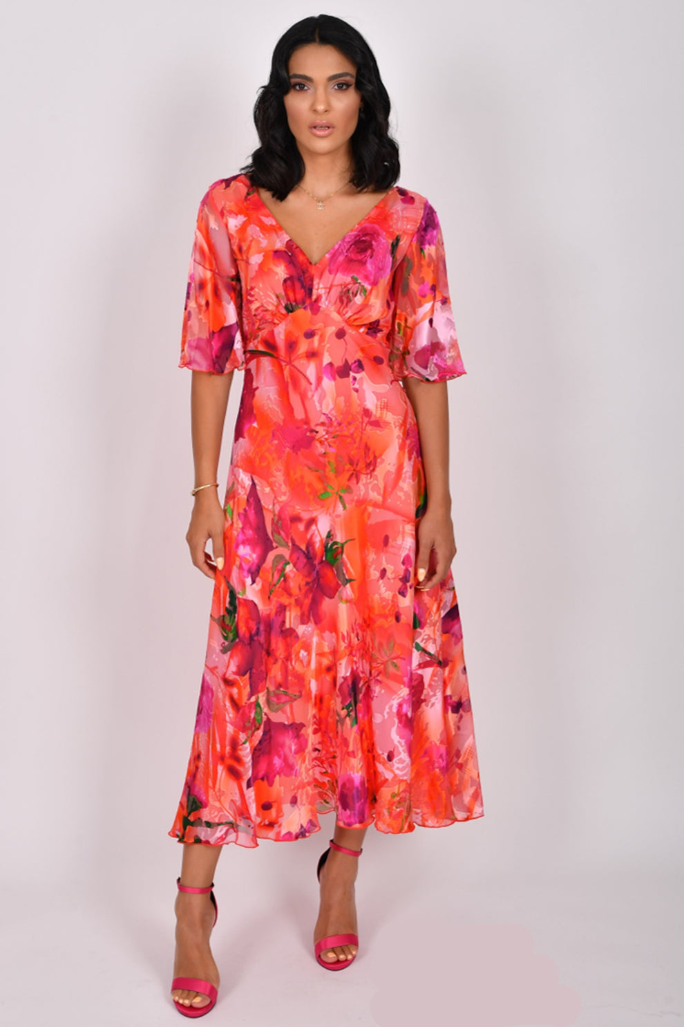 Allison 6160 Silk Printed Empire Line Chiffon Maxi Dress