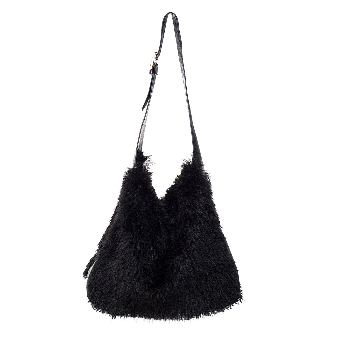 Park Lane Black Faux Leather And Teddy Fur Tote Handbag