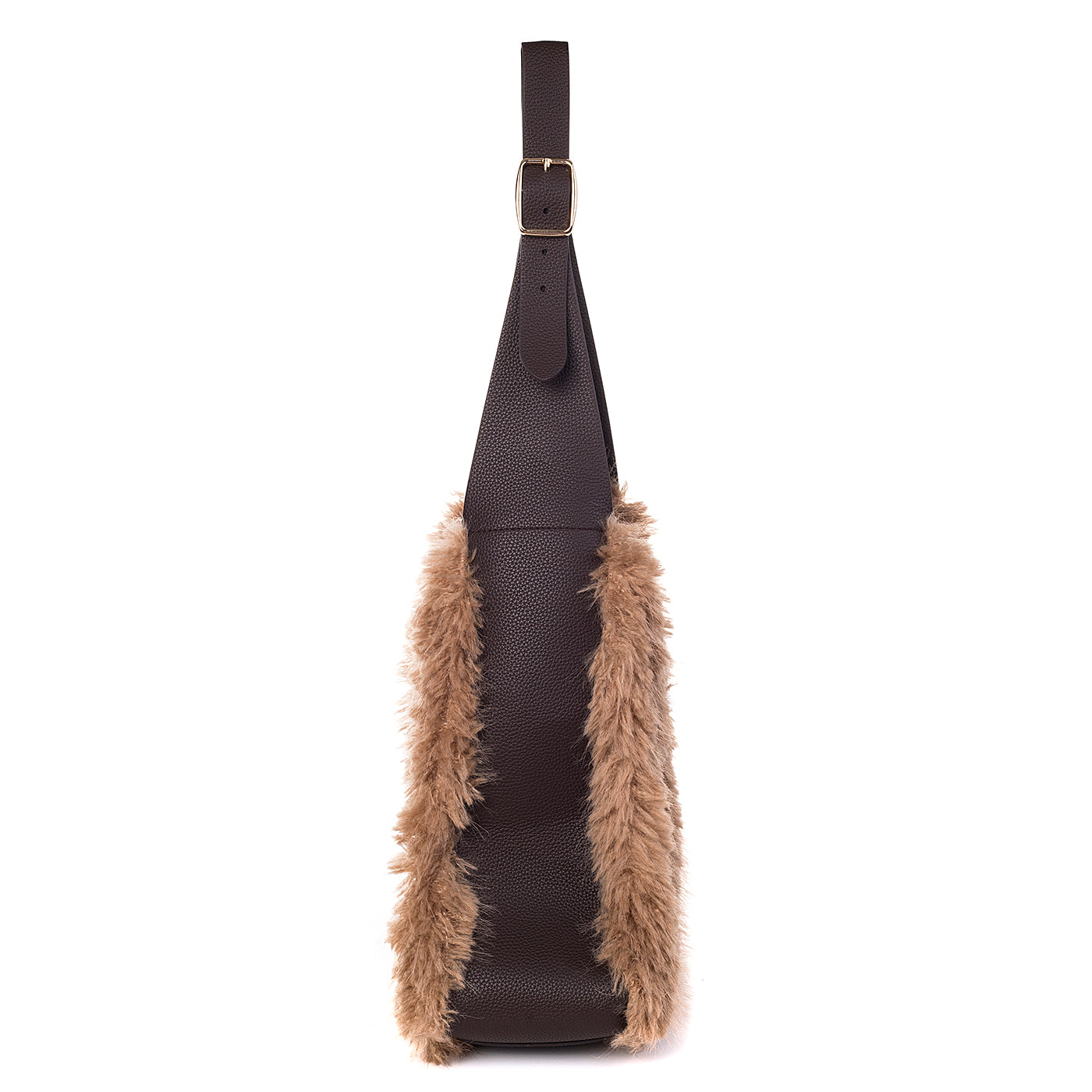 Park Lane Tan Faux Leather And Teddy Fur Tote Handbag