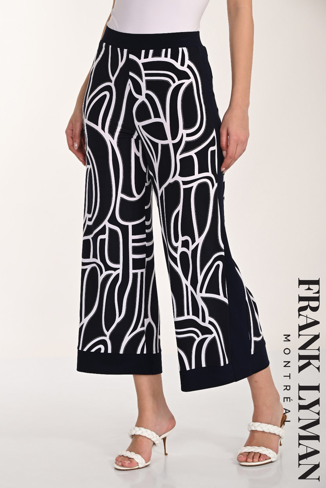 Frank Lyman 266115 Navy/White Printed Culotte Trouser