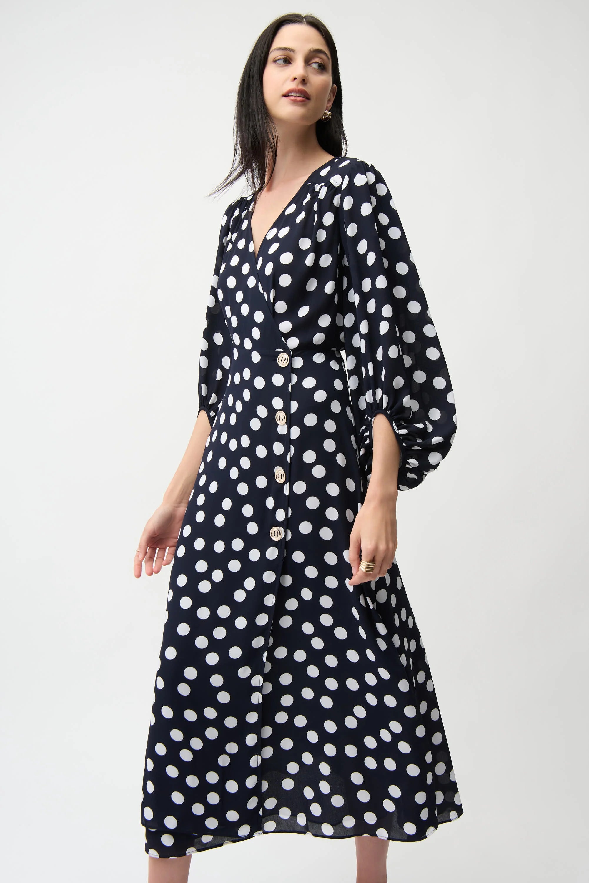 Joseph Ribkoff 261901 Polka Dot Navy Occasion Wear Dress