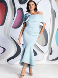 Kevan Jon Arabella Flare Dress With Large Corsage Off-Shoulder Design
