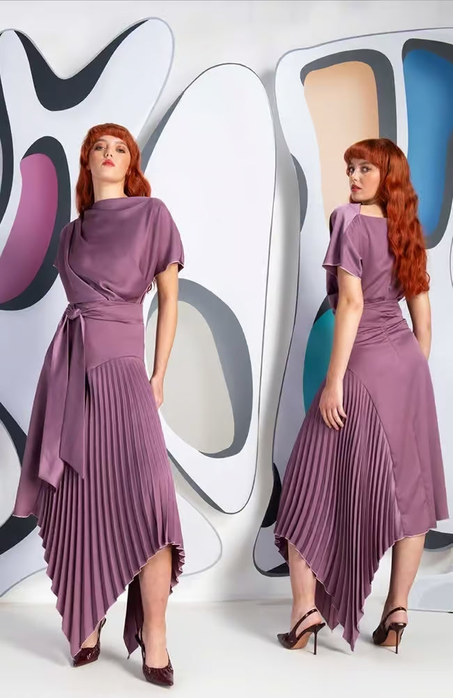 Kevan Jon Mila Pleat Knee Length Dress