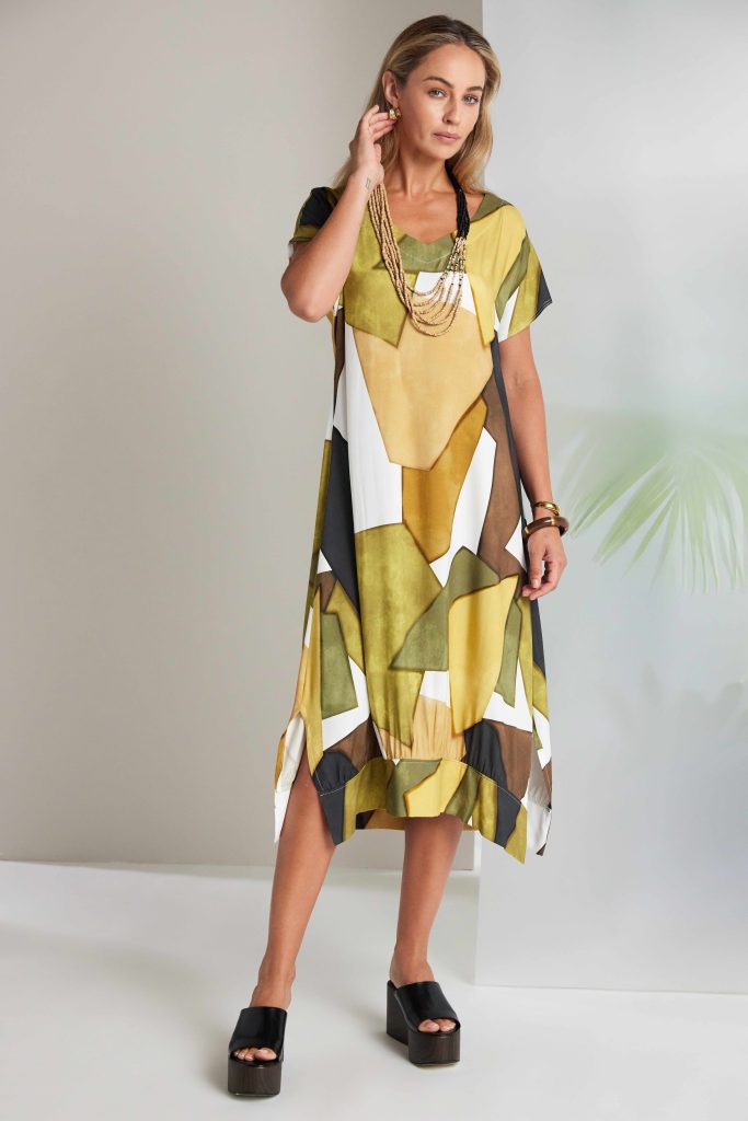 Naya Multi Coloured Graphic V Neck Dress 151