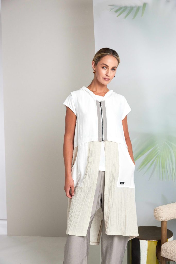 Naya Hooded Waistcoat With Contract Zip and Button Detail 157