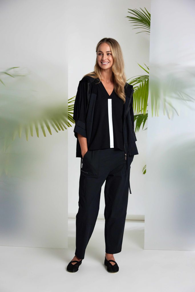Naya Black Pull On Slim Leg Patch Pocket Trouser 109