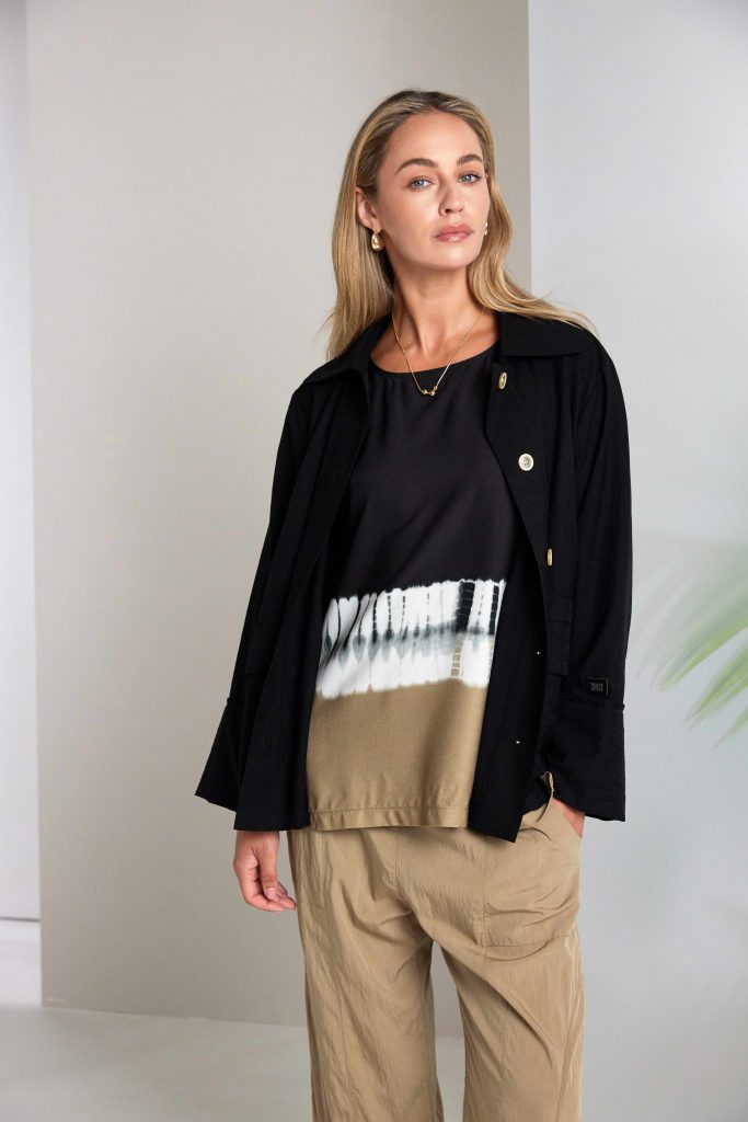 Naya Border Print Tie Dye Round Neck Top 317