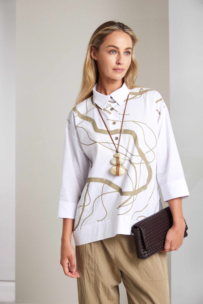 Naya Placket Printed Top With Contrast Hem Panel And Cuff 215