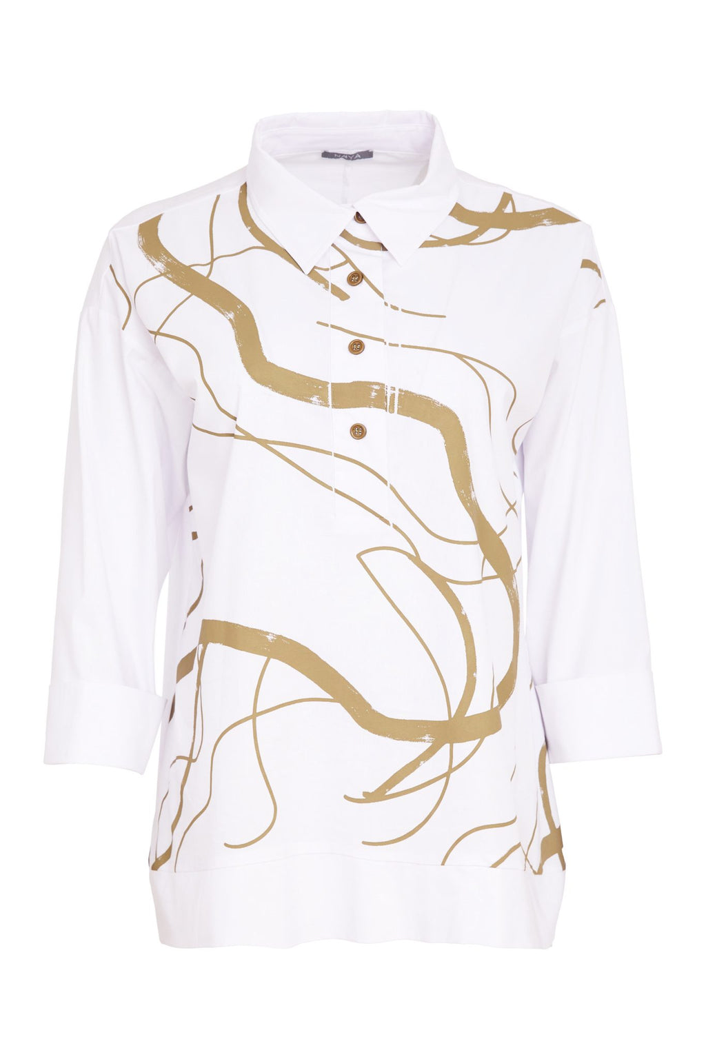 Naya Placket Printed Top With Contrast Hem Panel And Cuff 215