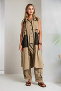 Naya Zipped Long Line Waistcoat With Contrast Pocket And Collar 219