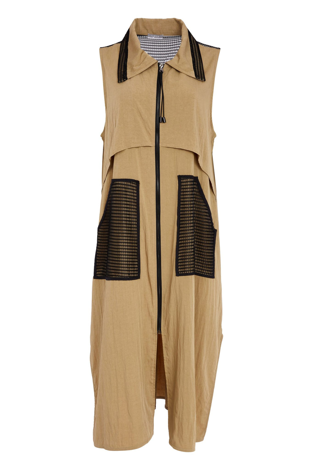 Naya Zipped Long Line Waistcoat With Contrast Pocket And Collar 219