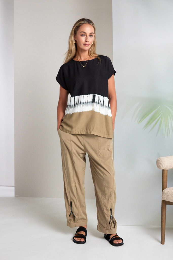 Naya Border Print Tie Dye Round Neck Top 317