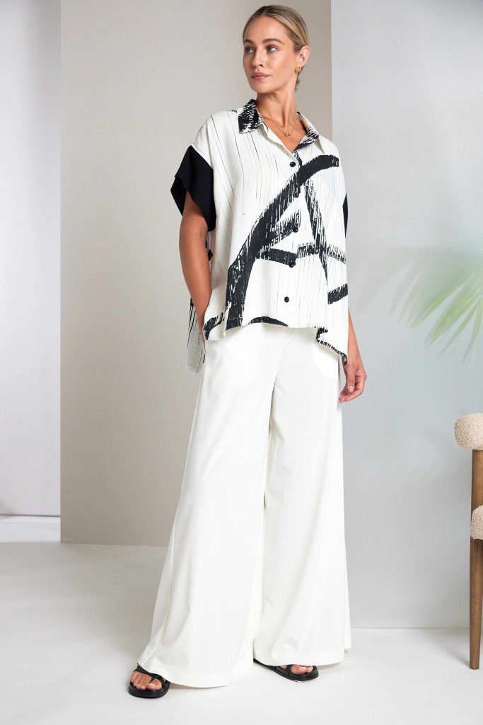 Naya Brush Stroke Print Blouse With Contrast Cuff 318