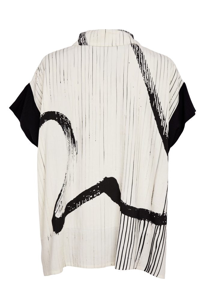 Naya Brush Stroke Print Blouse With Contrast Cuff 318