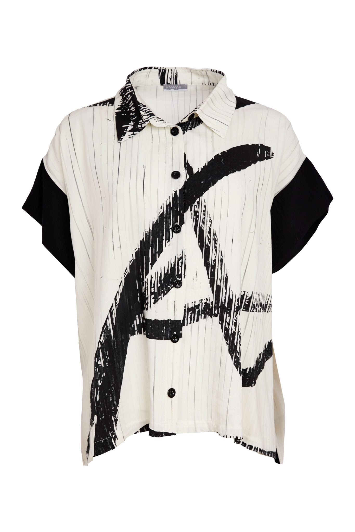 Naya Brush Stroke Print Blouse With Contrast Cuff 318
