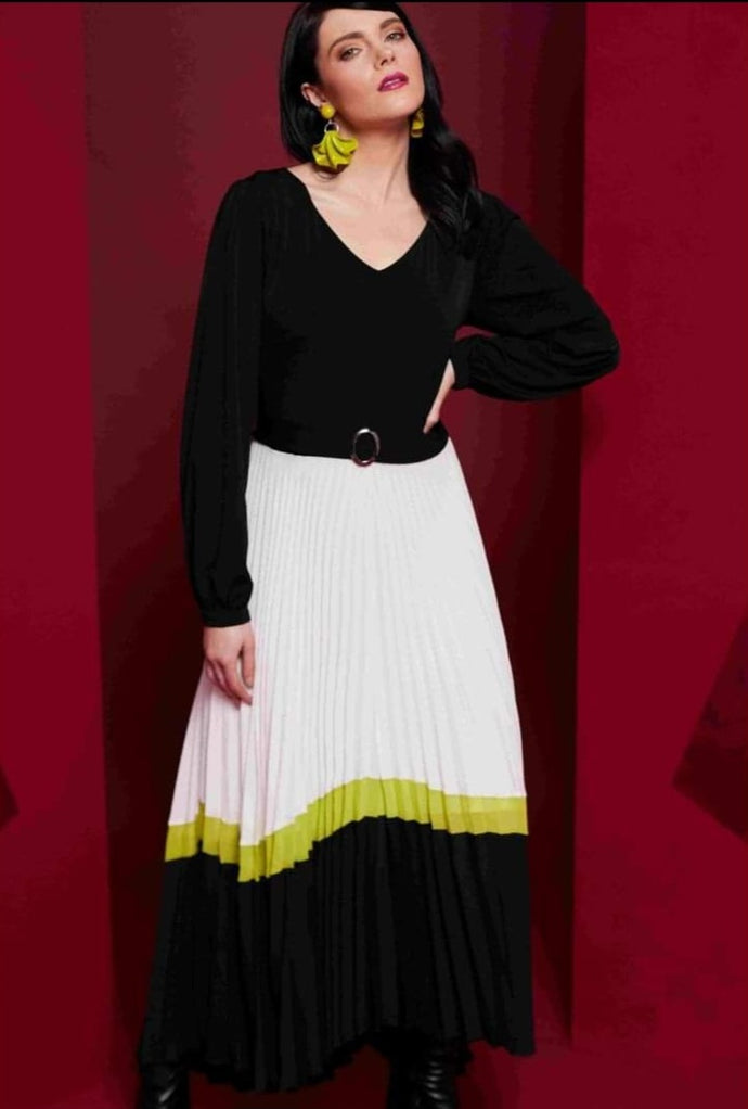 Kate Cooper - Pleated Dress with Colour Band
