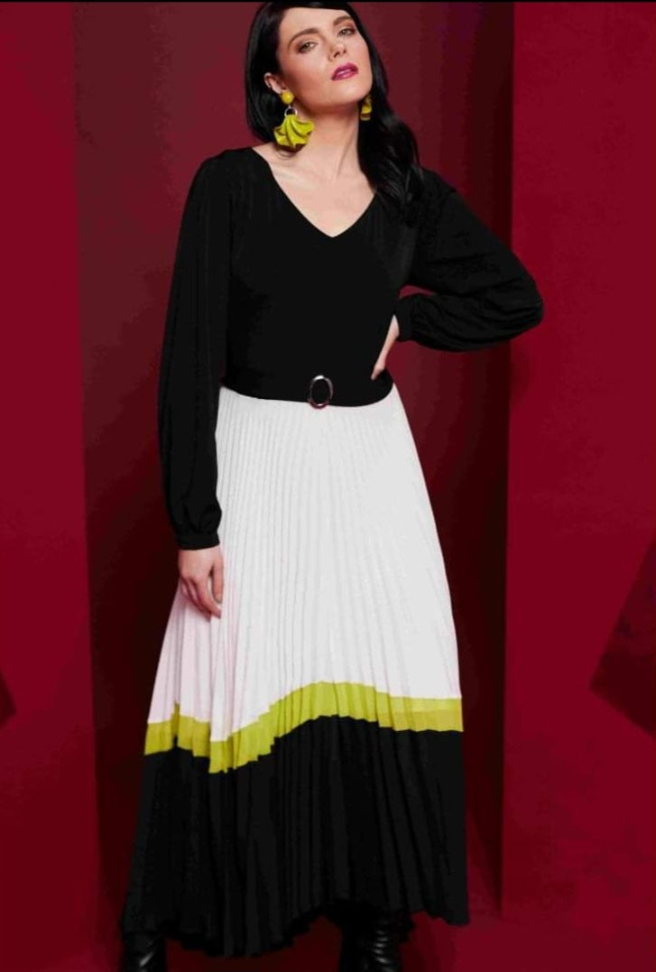 Kate Cooper - Pleated Dress with Colour Band