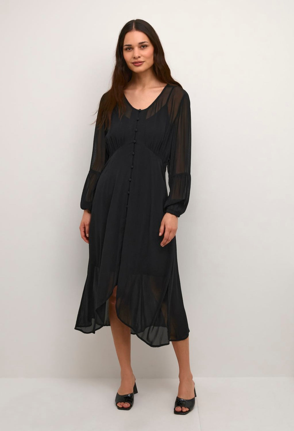 Cream - Black Midi Button Dress