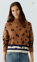 Oui - Camel Cropped Animal Polo Neck Jumper