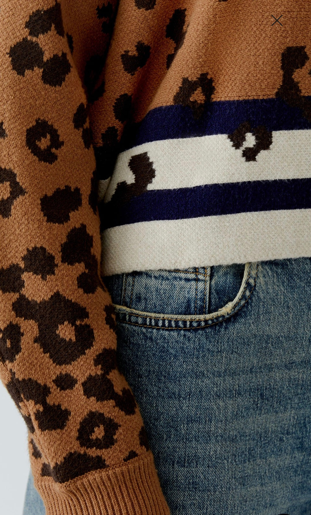 Oui - Camel Cropped Animal Polo Neck Jumper
