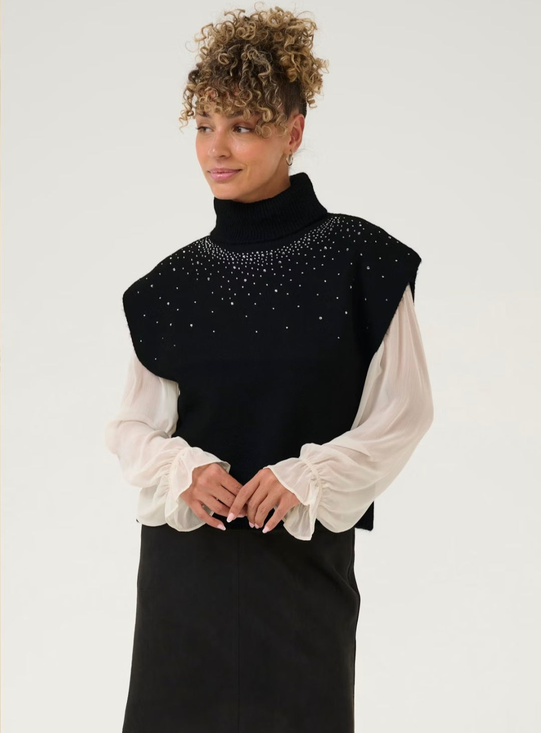Cream - Sparkle Polo Tabard Jumper