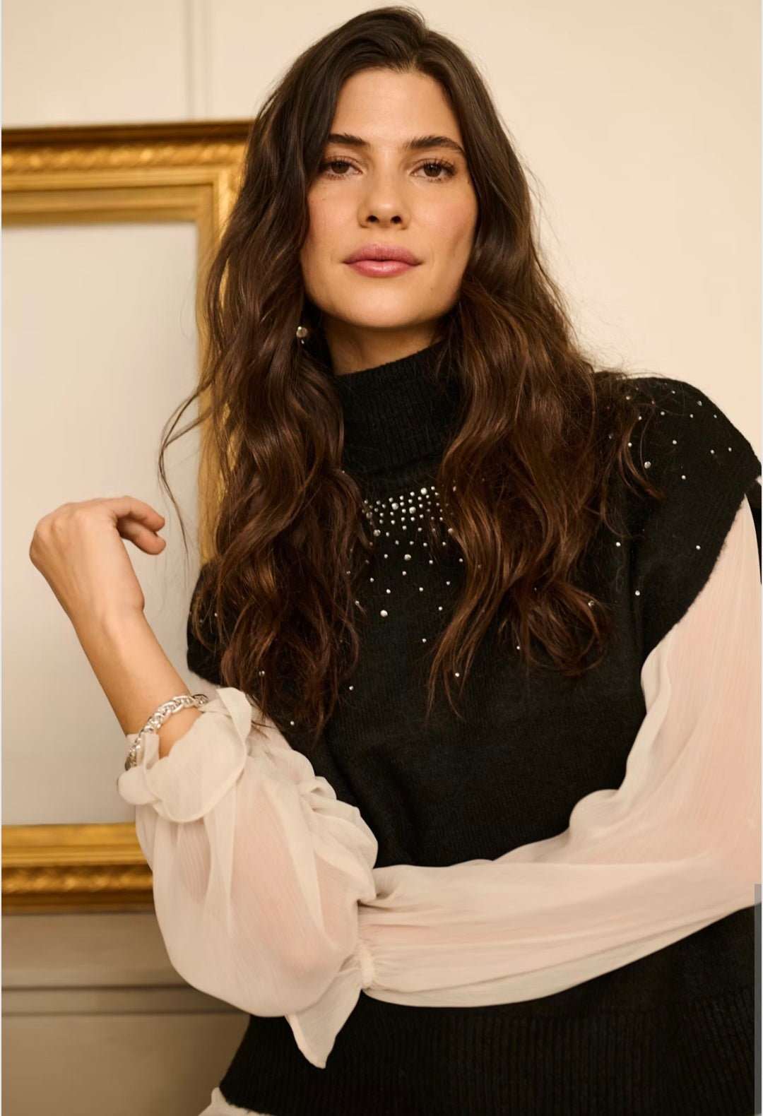 Cream - Sparkle Polo Tabard Jumper