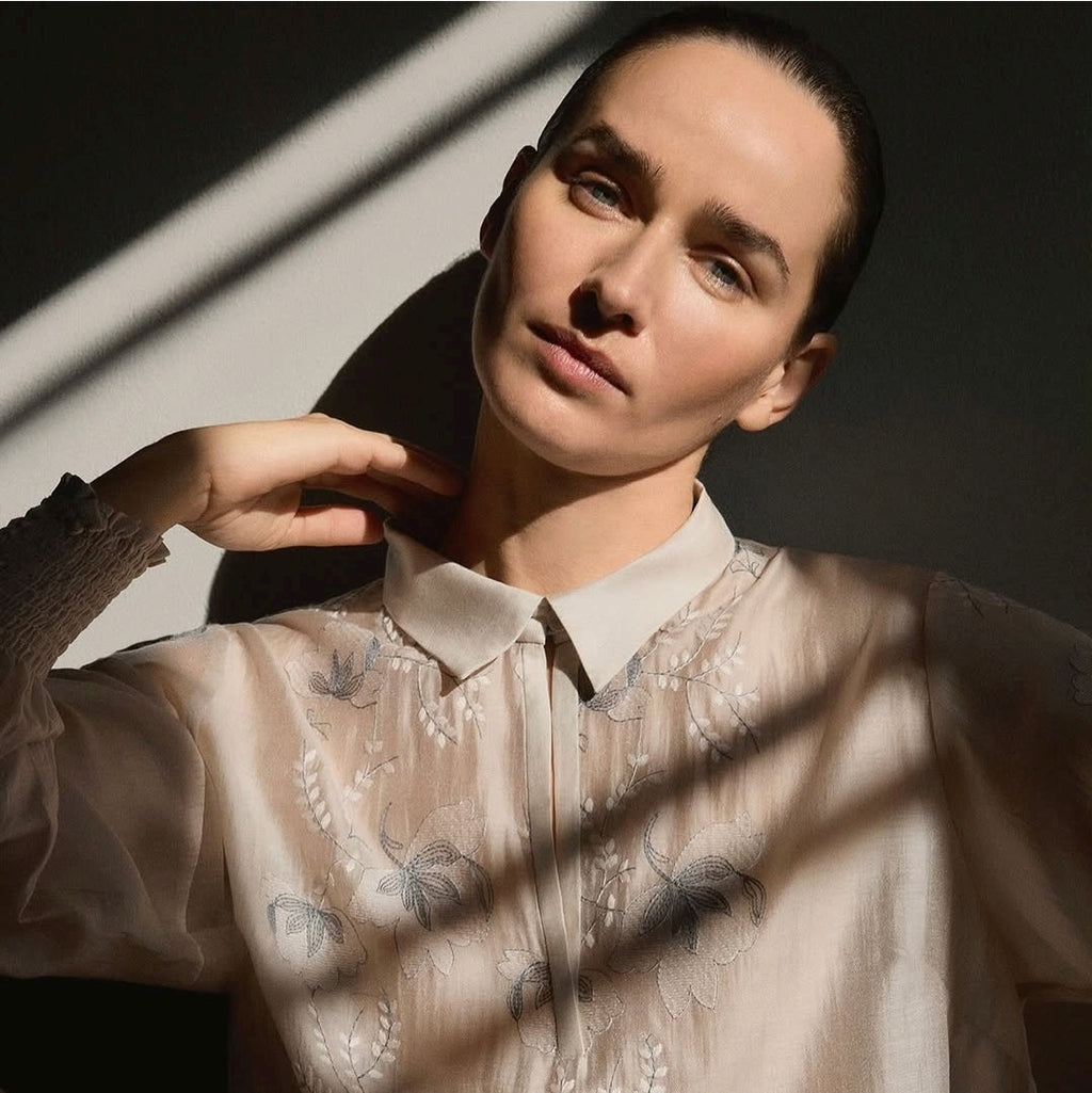 Gustav Light Grey Embroidered Blouse 60637