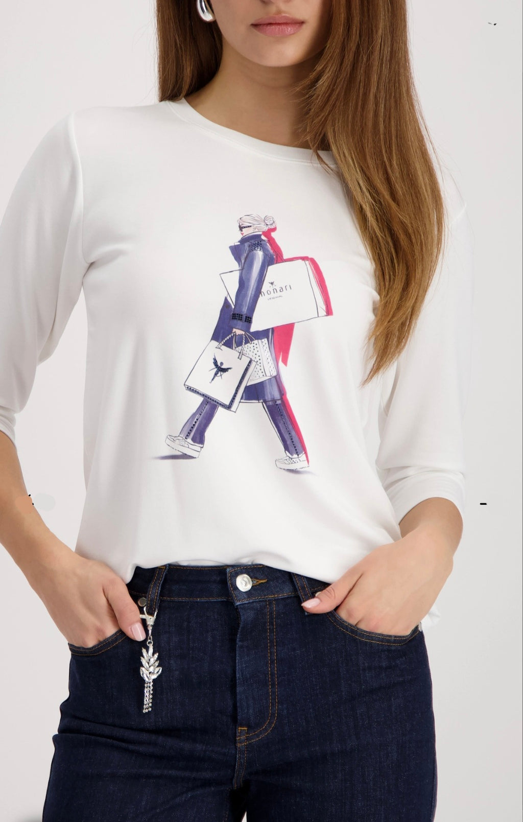 Monari 410082 Printed Round Neck T-Shirt With 3/4 Sleeve