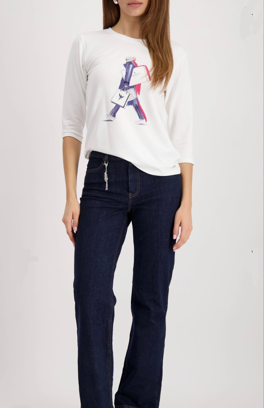 Monari 410082 Printed Round Neck T-Shirt With 3/4 Sleeve