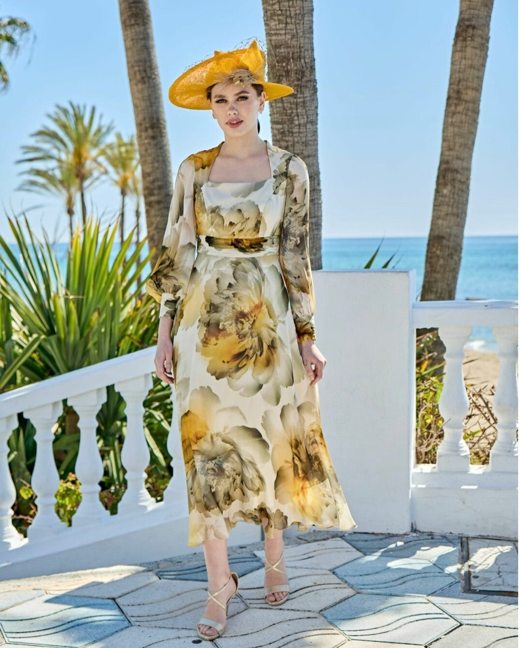 Sonia Pena 1260002 Chiffon Bold Floral Printed Floaty Midi Dress