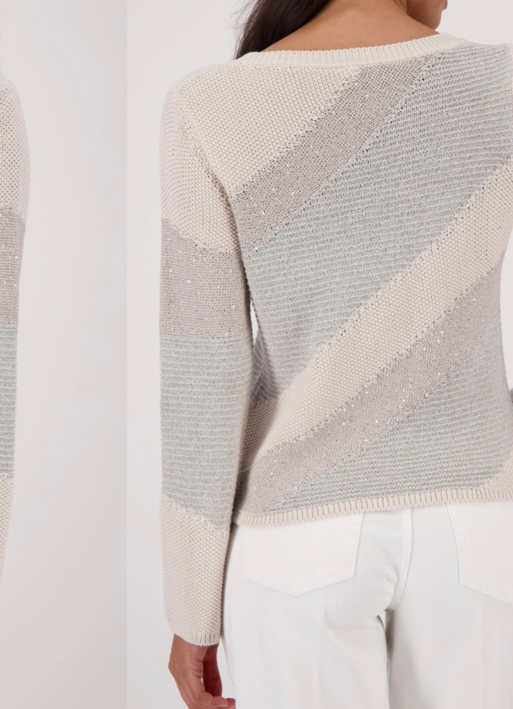 Monari 410416 Mix Fabrics Champagne Beige Jumper With Round Neck