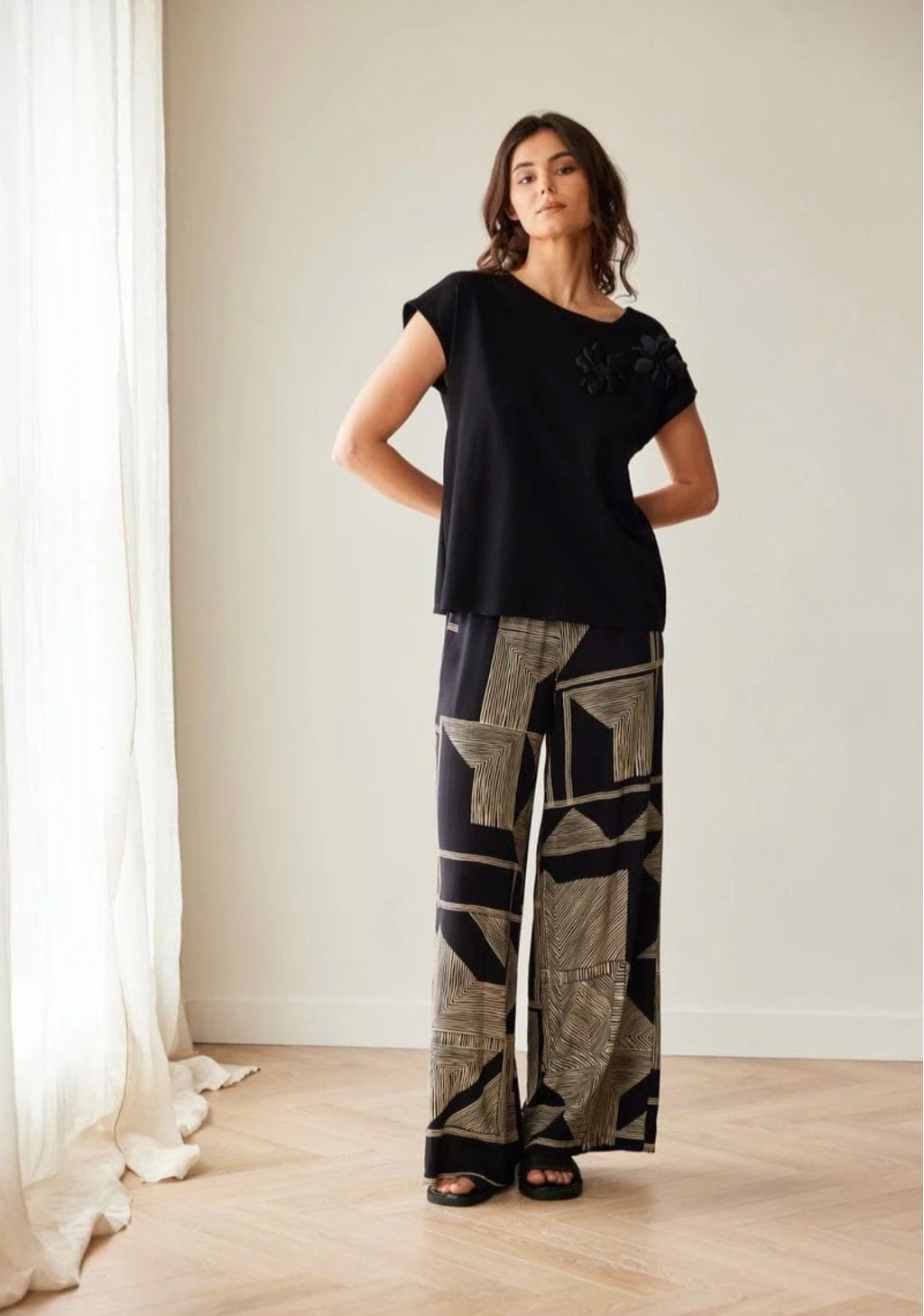 Peruzzi 519 Geometric Black/White Print Trouser