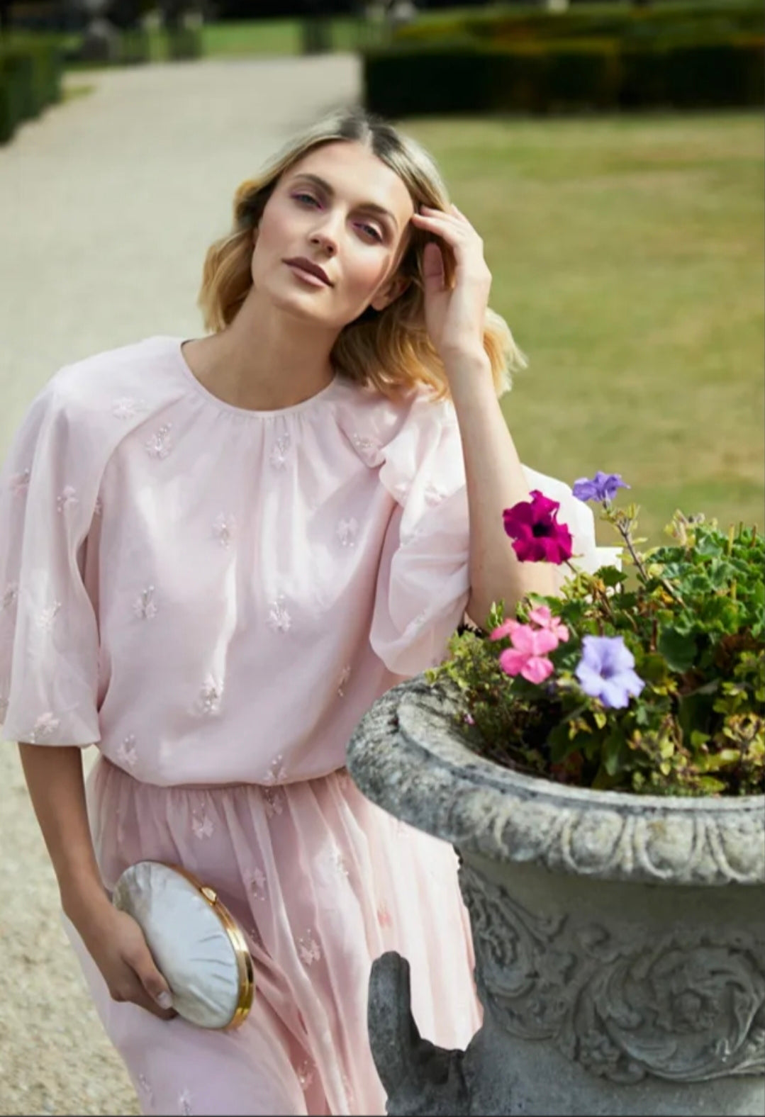 Fee G Blush Pink Organza Blouse With Delicate Sequin Detail 932B